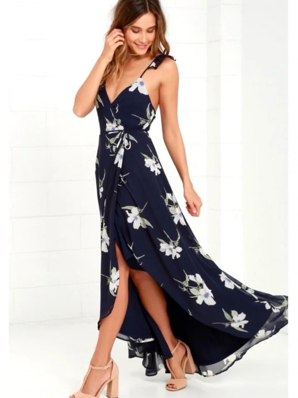 Lulu’s Navy Floral Wrap Maxi Dress